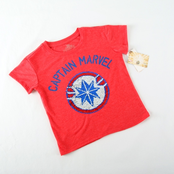 Captain Marvel XS 4-5 Sequined Red Tee Shirt NEW